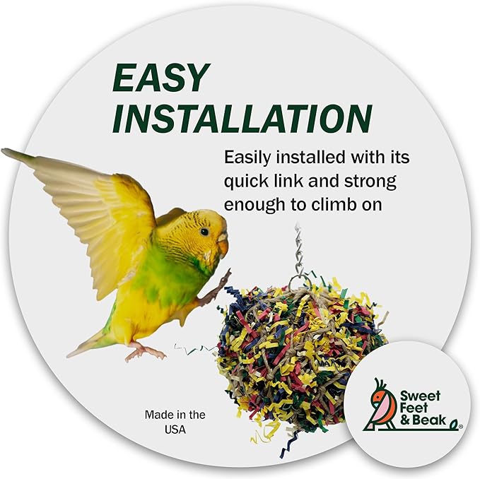 Super Shredder Ball - Bird Cage Accessories to Keep Your Bird Busy Foraging for Hidden Treasures - Non-Toxic, Easy to Install Bird Foraging Toys for Small Sized Birds - 3 Inch