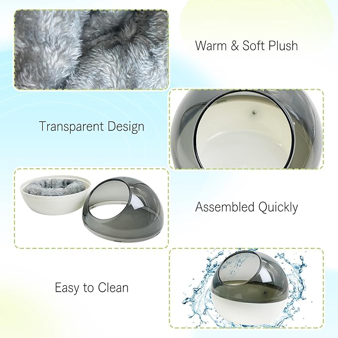 kathson Plastic Bird Nest Chewproof Small Bed with mat Hanging House Hut Bird Cage Breeding Hatching Nest Washable Parakeet Nest for Parrot Budgie Love Bird Canary (Grey)