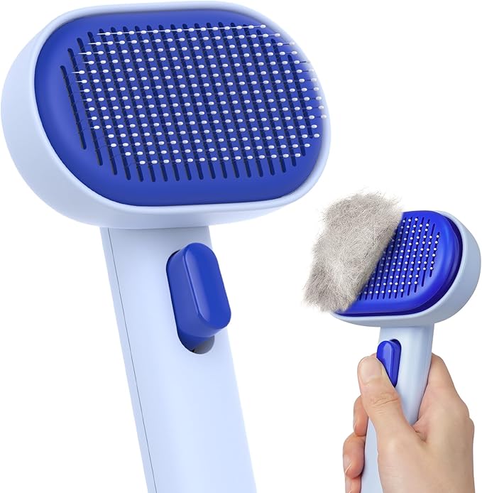 aumuca Self Cleaning Slicker Brush, Cat Brushes for Indoor Cats, Horses Grooming Deshedding Brush, Pet Massage Removes Loose Fur, Blue