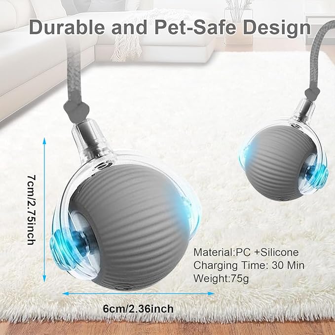 Interactive Cat Toy, 2025 New Interactive Rolling CatsToy Balls 360° Smart Automatic Rolling Pet Ball, Fast Moving Toy for Dog,Cat Ball Toy (Grey)