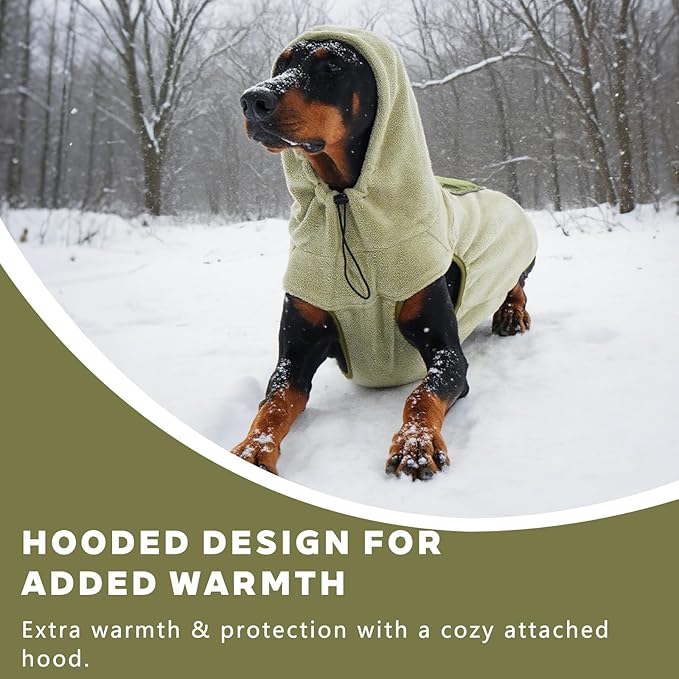 IECOii Great Dane Fleece Dog Sweater, Extra Large Dog Fleece Sweater for Giant Breeds Dogs Turtlenck, Cozy Warm Dogs Hoodie with Leash Hole, Fall Winter Walks Easily, Machine Washable, Green, 5XL