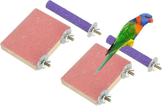 Bird Perch Stand, Wooden Parrot Perch Stand Toy, Paw Grinding Stick, Bird Cage Accessories, 3.94 x 3.15in (Pink, 2 Pcs) Birds Toys Intended for Cage/Parakeets/Conure/Budgie