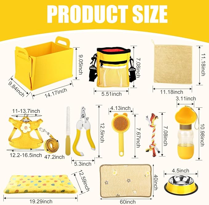 Abbylike 50 Pcs Puppy Supplies Starter Kit for Small Dogs Puppy Essentials Includes Leash, Bowls, Teeth Brushes, Water Bottle, and More Accessories for Dogs Christmas Welcome Gift(Yellow)