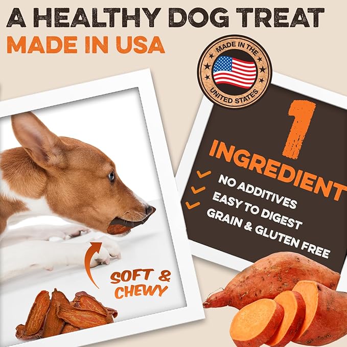 Sweet Potato Slices For Dogs - Soft & Chewy - Single Ingredient Dog Treats, Healthy 100% Natural Sweet Potato Dog Treats With No Added Preservatives - Softer & Great For Puppies Or Senior Dogs (14oz)