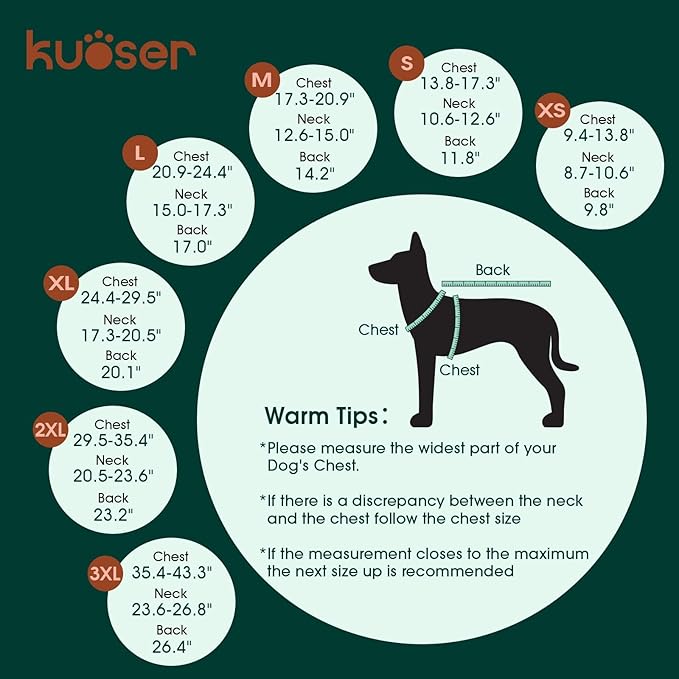 Kuoser Waterproof Dog Coat, Reversible Dog Jacket for Small Dogs, Adjustable Durable Doggie Winter Coat Warm Cozy Puppy Cold Weather Apparel from Small to Large Breed, Blue S