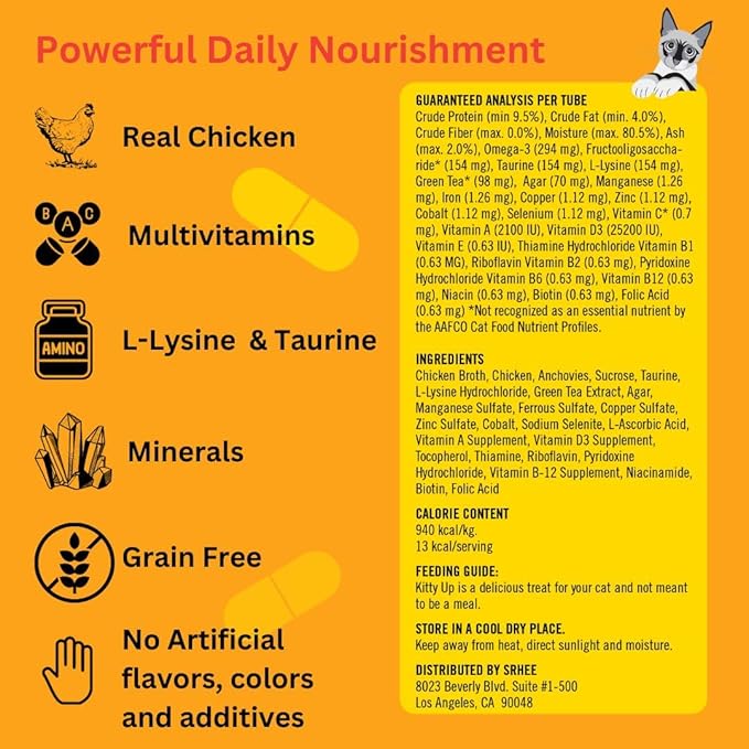 Lickable Cat Treats - All Natural Chicken Puree Tubes with Lysine & Taurine | Grain-Free Wet Treats for Indoor Cats & Kittens (12 Pack)