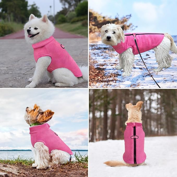 Idepet Dog Fleece Vest Sweater Zip Up Warm Pullover Dogs Jacket with D-Ring Leash Winter Cold Weater Coat Pet Sweatershirt Clothes Hoodie for Small Medium Dogs Boy Girl (Rose Red, L)