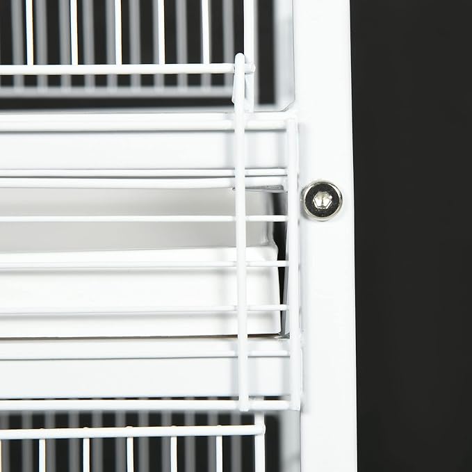 PawHut Wrought Metal Bird Cage Feeder with Rolling Stand Perches Food Containers Doors Wheels 67" H, White