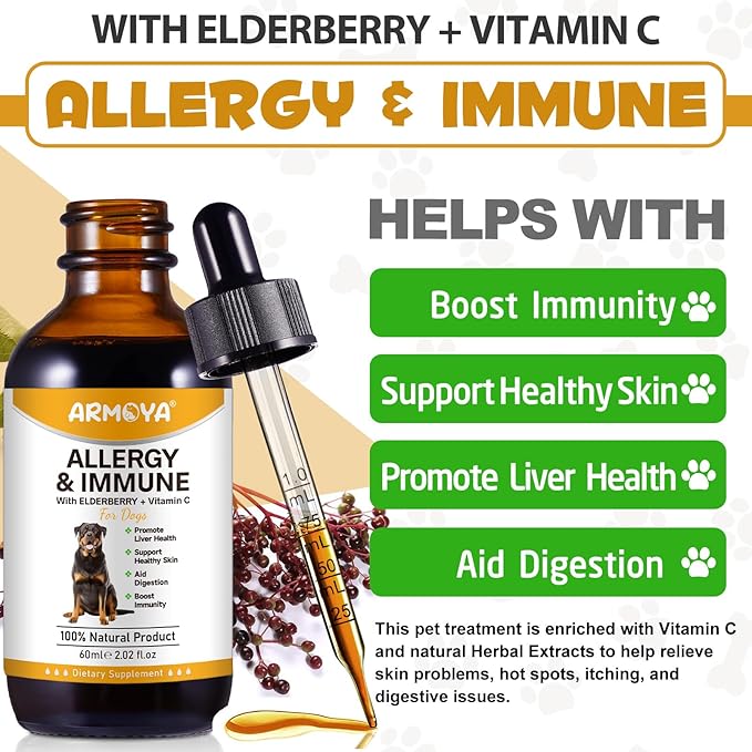 Allergy Relief Drops for Dogs - Allergy and Immune - Immune Support Supplement - Dog Supplement - Natural Pet Supplement for Dog Allergy Relief with Turmeric & Milk Thistle