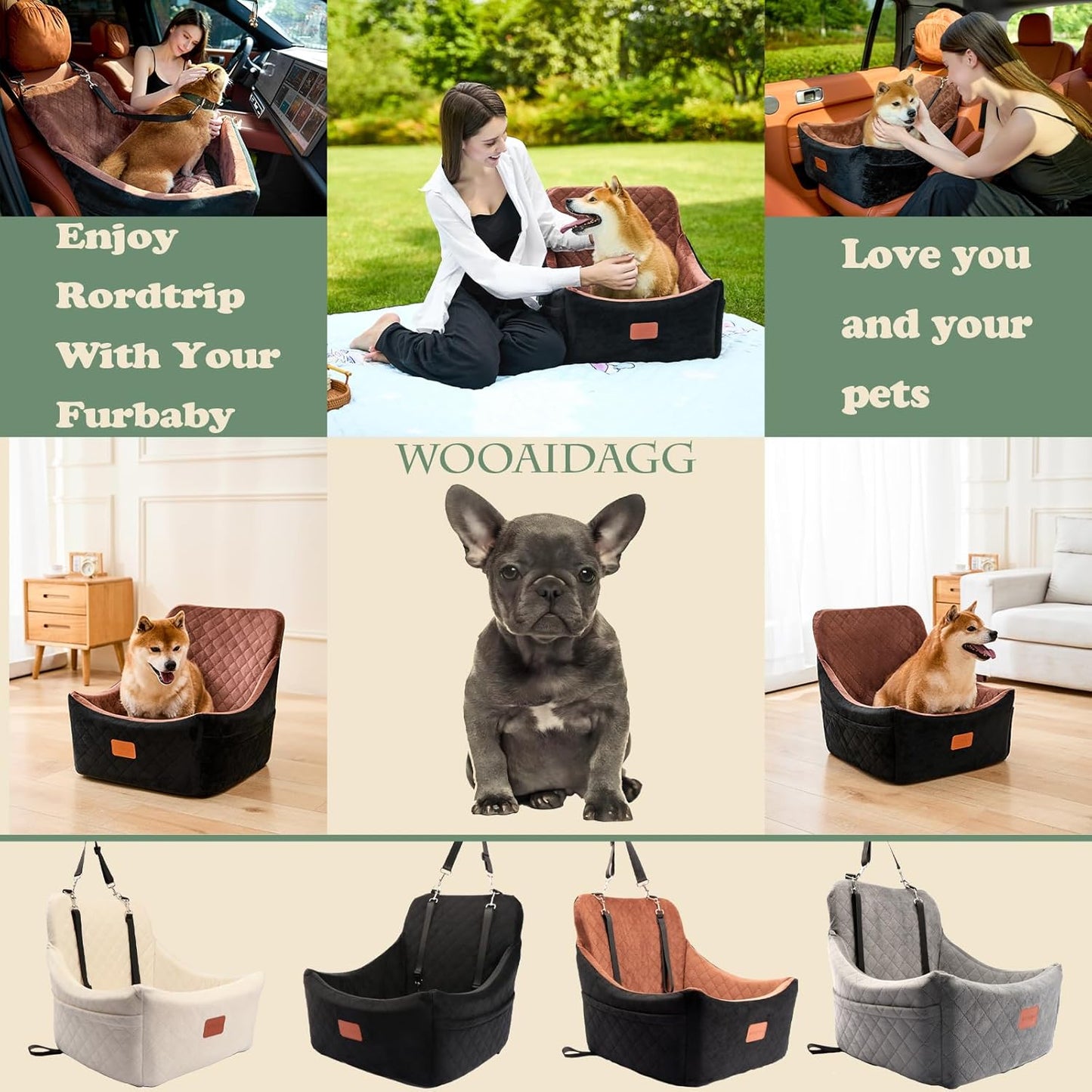 Dog Car Seat for Medium Dogs, Pet Travel Bed with Seat Belt Channel, Fully Detachable and Washable, 3 Straps Easy to Install (Pink)