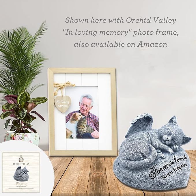 Orchid Valley Sleeping Cat Garden Statue - Pet Memorial Stone - Grave Marker - Beautifully Packaged Memorial Gift, Headstones for Cats or Thoughtful Sympathy Gift
