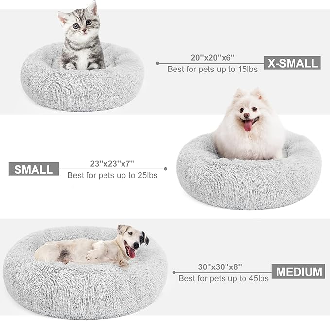 MIXJOY Orthopedic Dog Bed - Comfortable Donut Cuddler Round Bed - Ultra Soft Washable Dog & Cat Cushion (30'', Grey)