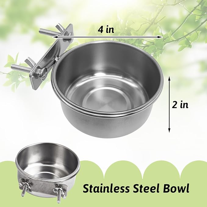 Tfwadmx 6 Pcs Stainless Steel Bird Bowls with Clamp,Clamp Holder Coop Cup,Bird Dishes for Cage, Cage Water Bowl for Cockatiels Lovebird Budgie Chinchilla
