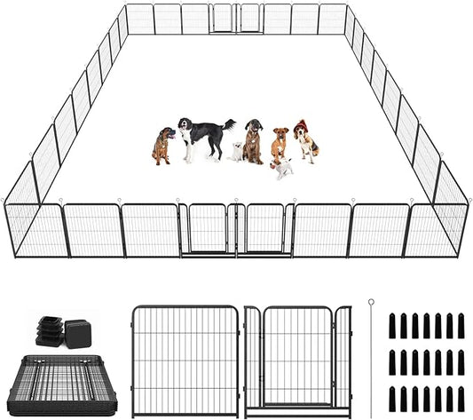 Dog Playpen Outdoor Extra Wide 32 Piece Panels Heavy Duty Dog Fence 40" Height Anti-Rust with Doors Portable for RV Camping Yard, Total 84FT, 561 Sq.ft, Snowy Black