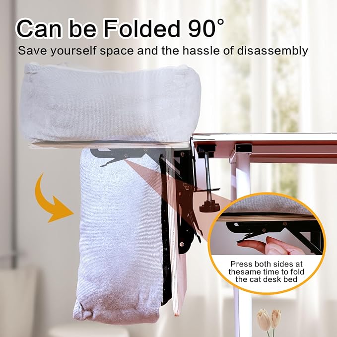 Cat Desk Bed – Innovative 90° Foldable Desk Cat Bed with Thick Cushion, Supports Up to 44 lbs, Quick Installation Without Drilling