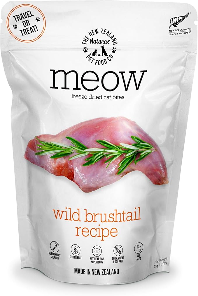The New Zealand Natural Pet Food Co Meow Freeze Dried Cat Food - Wild Brushtail Recipe, High Protein Treats, Meals & Toppers,Dry Cat Food,1.76 oz