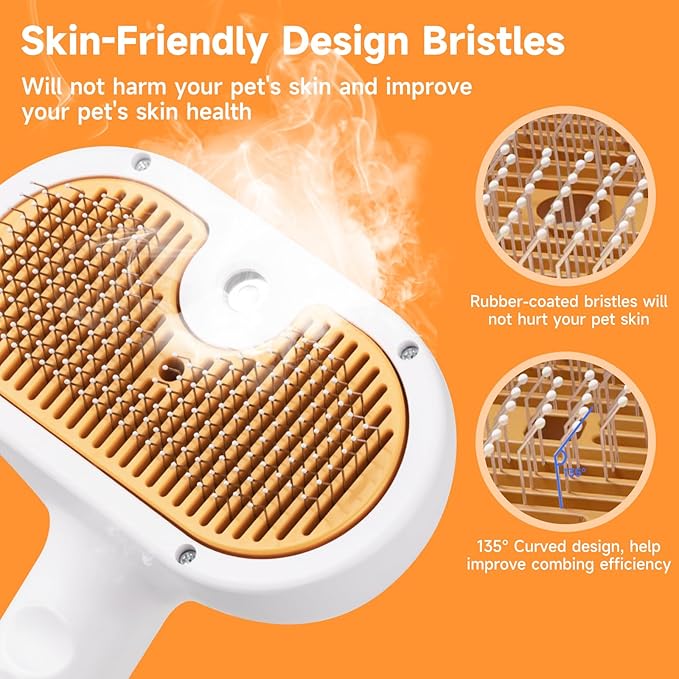 Pet Steam Brush for Dog & Cat – 3-in-1 Spray Hair Removal Comb – Steam for Shedding & Grooming – Water Brush for Long & Short Haired Pets – Spritz Defur Comb – Includes 2*Waterless Shampoo
