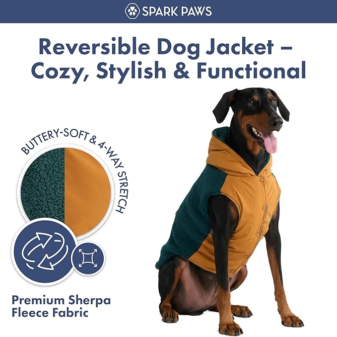 Spark Paws Reversible Dog Sweater, Sherpa Jacket Vest with Warm Fleece Lining, Warm Coat for Winter, Suitable for Small Medium, Large, XL XXL Dogs- Orange and Green - 4XL