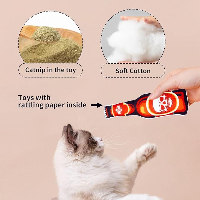 Halloween Cat Toys for Indoor Cats Catnip Kick Toys with Crinkle Paper Inside Kitten Interactive Training Chewing Plush Toy 8 Pcs