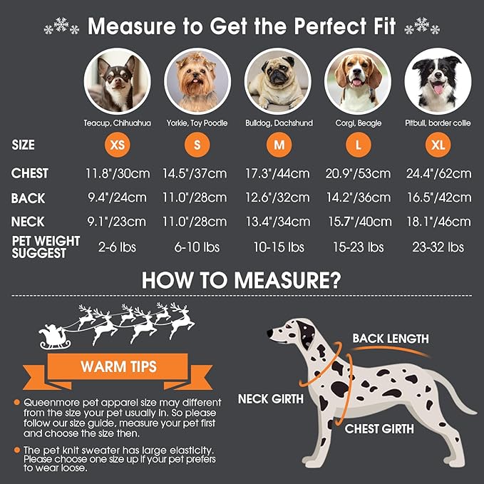 Queenmore Dog Christmas Sweater,Turtleneck Knitted Pullover Xmas Dog Clothes Sweatshirt,Pet Christmas Outfit, Warm Doggy Sweaters for Small Dogs Boy Girl S