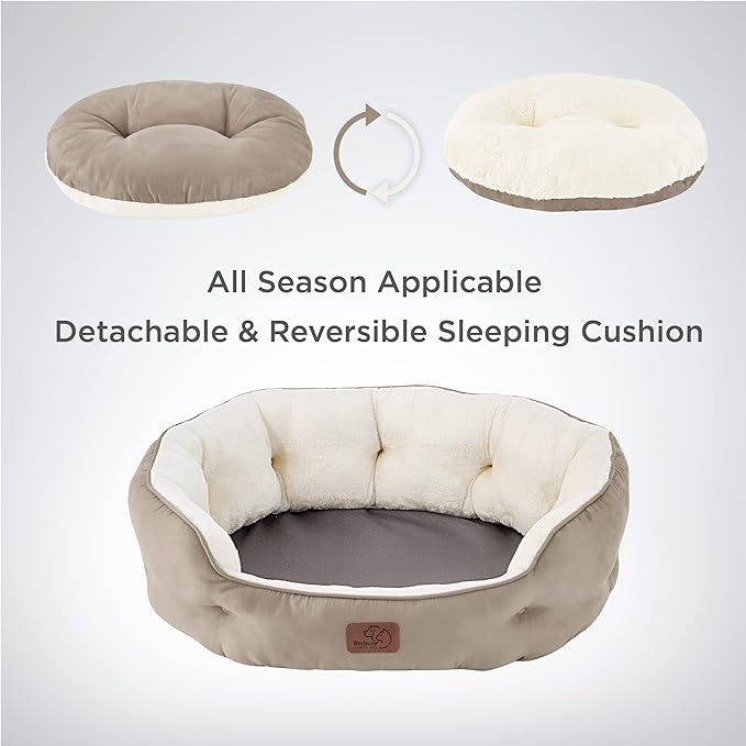 Bedsure Dog Beds for Small Dogs - Round Medium Cat Beds for Indoor Cats, Washable Pet Bed for Puppy and Kitten with Slip-Resistant Bottom, 25 Inches, Taupe