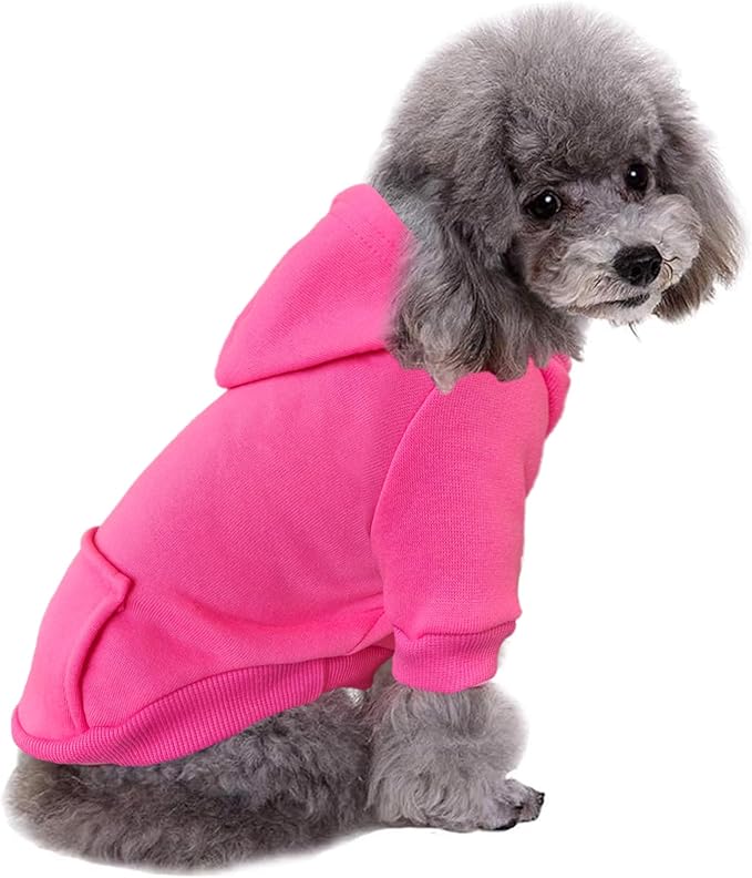 Jecikelon Winter Dog Hoodie Sweatshirts with Pockets Warm Dog Clothes for Small Dogs Chihuahua Coat Clothing Puppy Cat Custume (Rose red, X-Large)