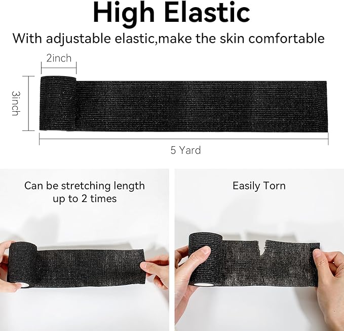 Self Adhesive Bandage Wrap,Bandage Tape,Medical Tape,Vet Tape,Athletic Tape Gauze,for First Aid,Sports, Wrist, Ankles(8 Rolls,3inch*5Yards), 8pcs Black