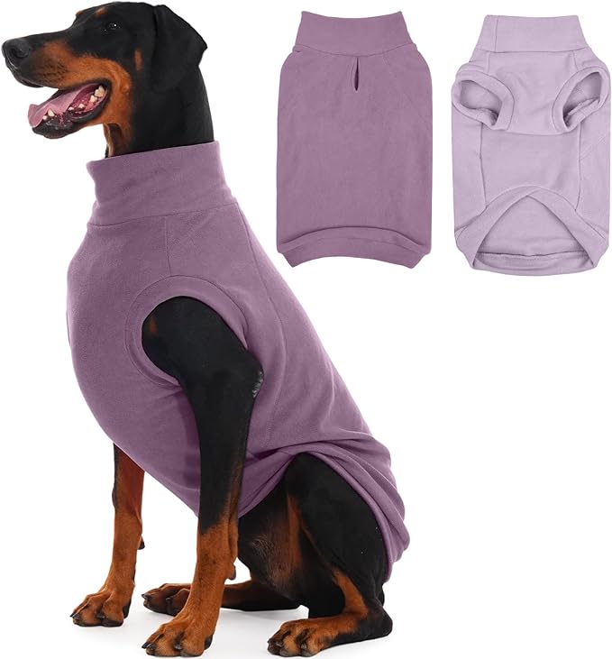 IECOii 2 Pack 4XL Dog Fleese Sweater - Warm & Stretchy, Machine Washable, Doberman Sweaters for Indoor Outdoor, Soft Dogs Coats Boy Girl for Fall Winter (Size XXXXL,Dark Purple & Light Purple)