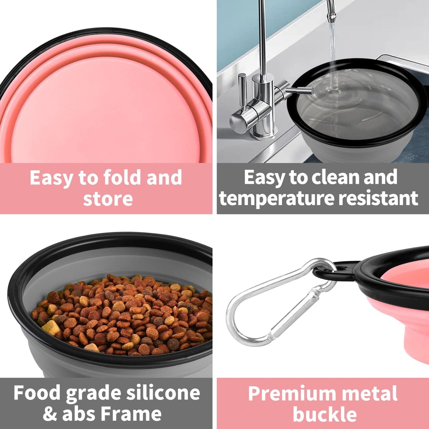 Collapsible Dog Bowls-2 Pack Large Size for Large/Medium Dogs, Pet Travel Water Bowl, Dogs Cat Portable Water Bowl, Dog Pet Feeding Watering Dish Outdoor Hiking Parking Traveling with 2 Carabiners