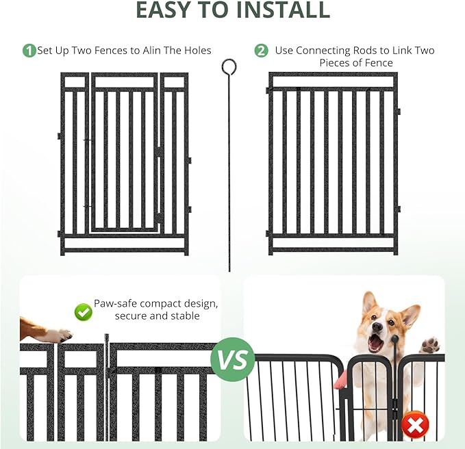 Dog Fence Outdoor Indoor, 32" Inch Height 40 Panels Dog Playpen for Large/Medium/Small Dogs Metal Dog Pen for Yard Camping and RV | Black-Silver