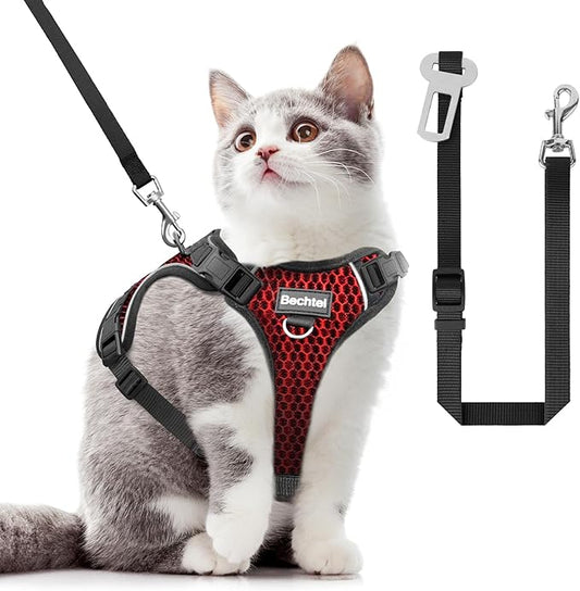 Cat Harness and Leash for Walking Escape Proof Soft Adjustable Cat Leash Breathable Honeycomb Structure Comfortable Vest Easy to Wear Kitten Harness for Outdoor Travel, Honeycomb Red, XS