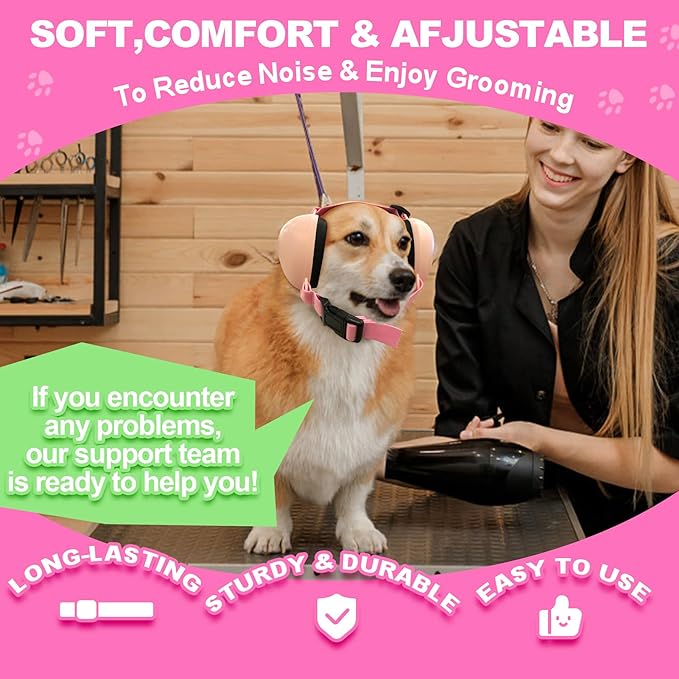 PROHEAR Dog Ear Muffs Noise Protection for Firework, Adjust Dog Noise Cancelling Headphones for Winter Outoor, Small, NRR 28 (S, Pink)