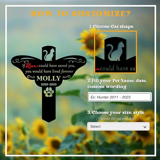 Custom Cat Grave Markers Outdoor | Personalized Pet Grave Markers| Memorial Headstone for Cat with Photo | Thoughtful Remembrance Decor for Pets Graves (Nes-gm-09)