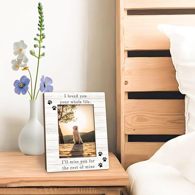 Dog Memorial Picture Frame 5x7, Memorial Pet Photo Frame, Pet Memorial Gifts for Dogs Cats, I'll Miss You Loss of Dog Sympathy Gift Wooden Picture Photo Frames for Desk Home Room Decor