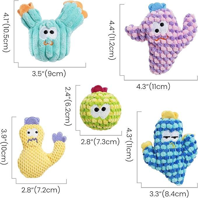5 Pack Cactus Catnip Toys, 100% Organic Catnip Toys for Indoor Cats, Interactive Plush Chew Fun Without Cotton, Teething Soft Kittens Toys for Kitty, Colorful