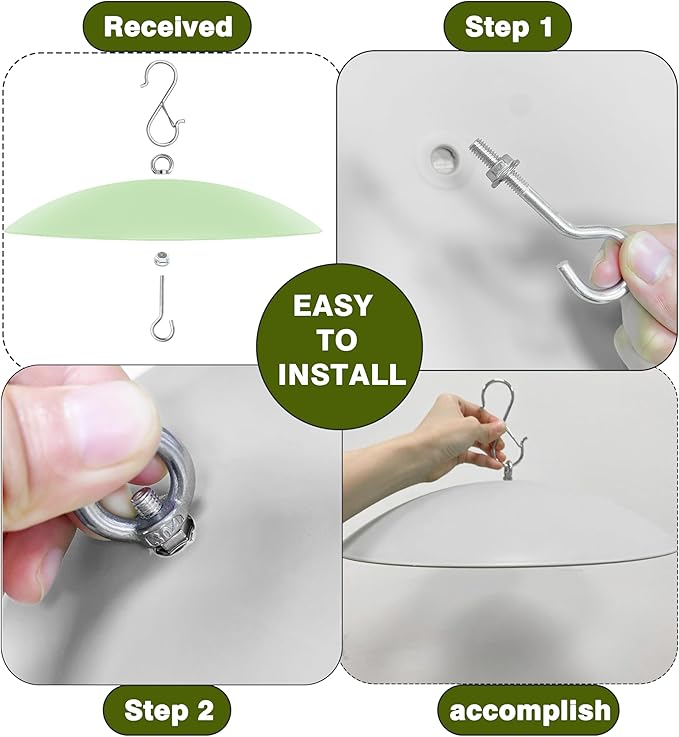 13" Bird Feeder Rain Guard, Hummingbird Feeder Shade Dome Cover, Hanging Baffle for Bird Feeder Pole (Light Green), 3 Pack