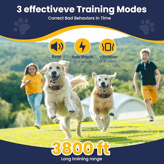 Wireless Dog Fence, Invisib Fence for Dogs Electric Fence 185 Days Standby Training Collar, Flash Light & Waterproof Portable Dog Perimeter Collar with 3 Training Mode for 2 Dogs Large Medium