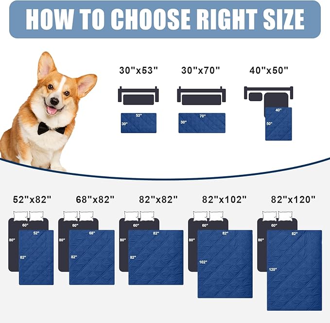 Smiry Waterproof Dog Bed Cover Pet Blanket, Soft Washable Dog Blanket for Furniture Bed Couch Sofa Reversible, Checkered (82"x120", Navy/Blue)