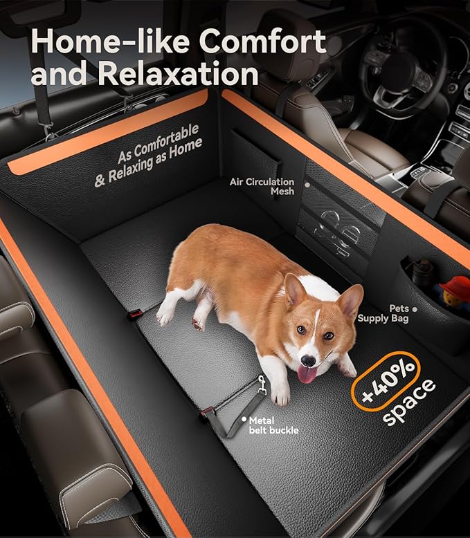 Back Seat Extender for Dogs,Upgraded PU Leather Dog Car Cover for Back Seat with Hard Bottom Holds 400lbs,Waterproof Seat Protector Dog Hammock for Car, Universal Fits SUV Small Truck