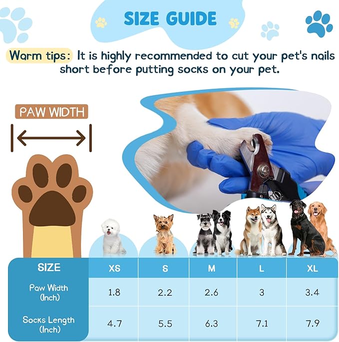 HeavenEye Dog Socks for Hardwood Floors, Anti Slip Dog Paw Protectors Shoes, Maximum Grip Prevent Licking Paws Slipping Hot Cold Pavement Boots for Small Medium Large Senior Dogs(White Bone, M)