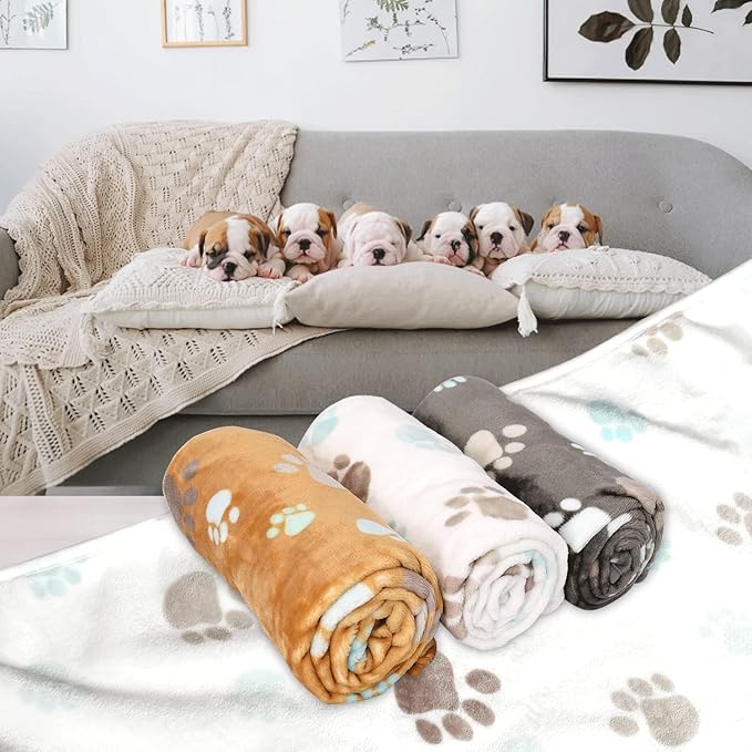 Rezutan Small Dog Blankets 3 Pack for Pet Cat Soft Fuzzy Washable Puppy Blankets, Reversible Paw Print Suitable for Dog Kennels & Beds Sofas Gifts Puppy Essentials, 23x16 inch