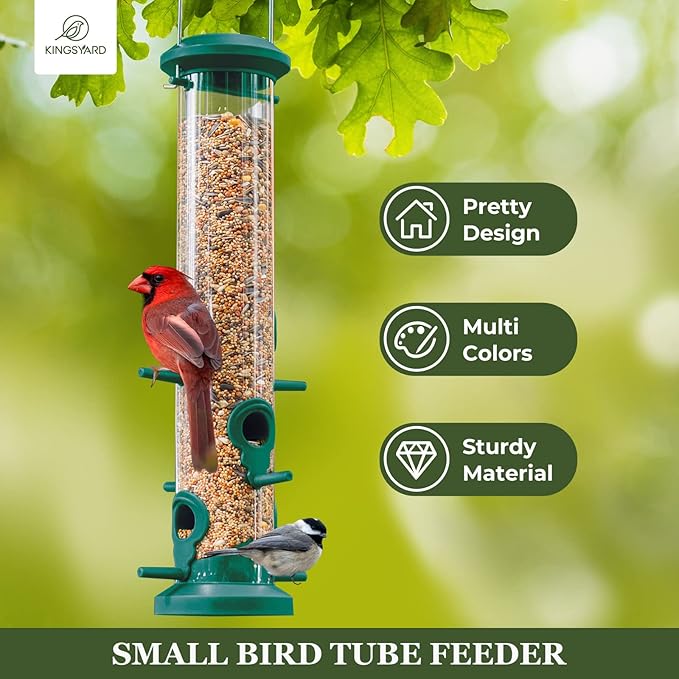 Kingsyard 2 Pack Tube Bird Feeders for Outdoors Hanging, Premium Hard Plastic Bird Feeder with 6 Feeding Ports, Weatherproof & Steel Hanger, Attracting for Wild Birds (Green)