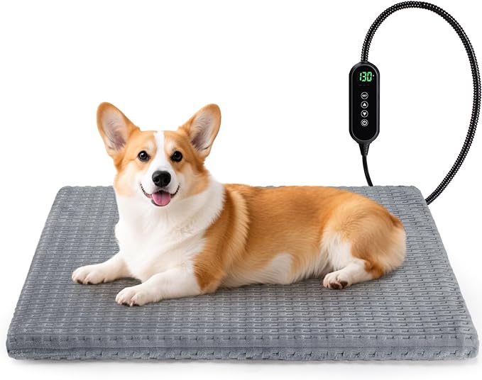 Cat Heating Pad, Waterproof Heated Cat Dog Bed with Adjustable Temperature & Timer, Electric Pet Mat for Indoor Cats Dogs, Chew Resistant Steel Cord（Medium : 28"x20" Gray）