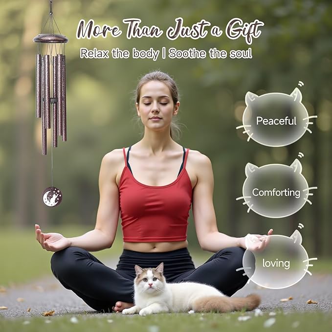 Cat Memorial Gifts for Loss of Cat, 25 inch Cat Memorial Wind Chimes, Loss of Cat Sympathy Gift, Cat Remembrance Gift, Bereavement Gifts Cats, in Memory of Cat Wind Chimes for Outside Garden