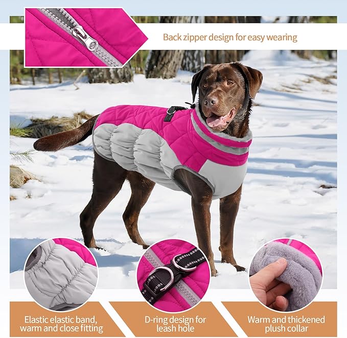 Dog Jackets for Medium Dogs,Medium Dog Coat,Warm Dog Winter Coat Zip Up Back,Waterproof Dog Jacket with D-Ring,Dog Cold Weather Coats with Fleece Lined, Dog Snowsuit Pug Boston Terrier M