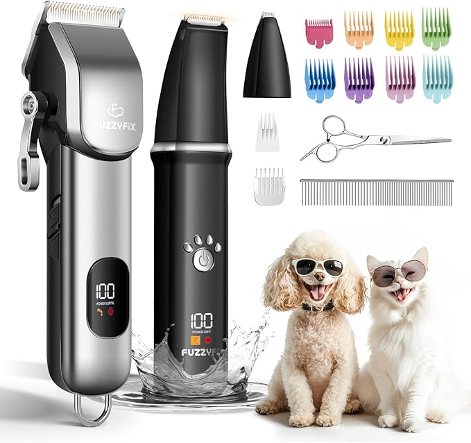Dog Grooming Kit, Dog Clippers for Grooming for Thick Curly Coats, Professional Pet Hair Shaver Paw Trimmer Cordless Rechargeable Low Noise for Dogs Cats Animals Face Ear