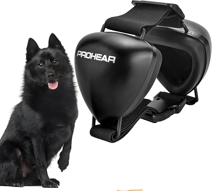 PROHEAR Dog Ear Muffs Hearing Protection for Dogs, NRR 28dB Noise Cancelling Headphones, Easy to Adjust Dog Hearing Protection Earmuffs for Thunder, Hunting, Tourism, Cars, Racing, Large Black