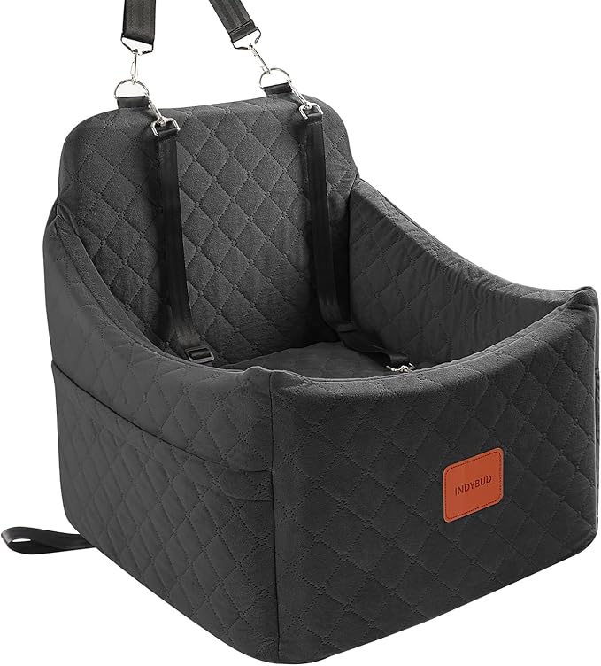 Small Dog Car Seat, Memory Foam Dog Booster Car Seats with Thick Cushion for Medium Dogs Under 35lbs, Detachable Washable Pet Seat with Storage Pockets,2 Safety Belts (Black, Medium)