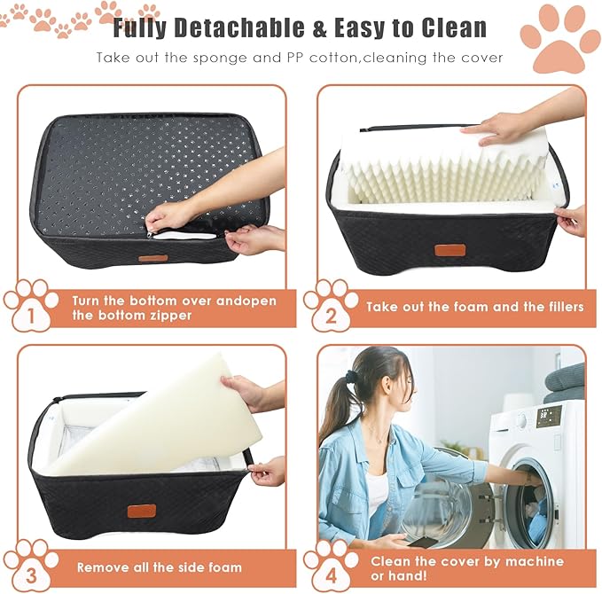 Memory Foam Booster Dog Car Seat for Medium Dogs (Under 45LBS): Elevated, Detachable Washable, Anti-Slip, for Car Back Seat, Travel Pet Bed with Seat Belt