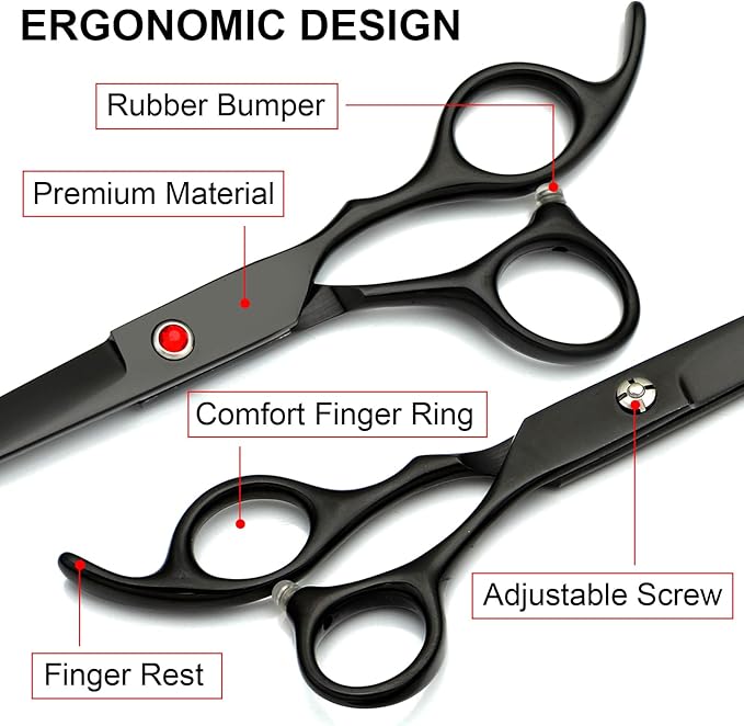 Professional Dog Grooming Scissors kit Black 5 in 1, Dog Shears for Grooming 6CR Premium Stainless Steel Grooming Scissors Kit for Dogs Cat Pet